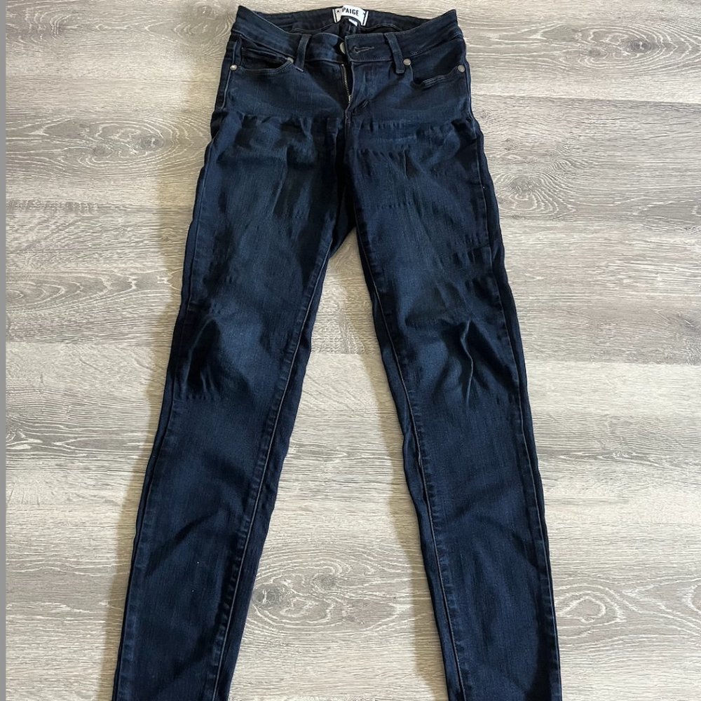 Paige, navy blue skinny jeans, lightly worn